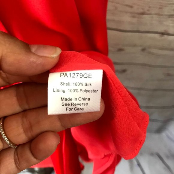 Parker NY Women's Orange Nicole Stud-Front Sleeveless 100% Silk Dress - Picture 9 of 10